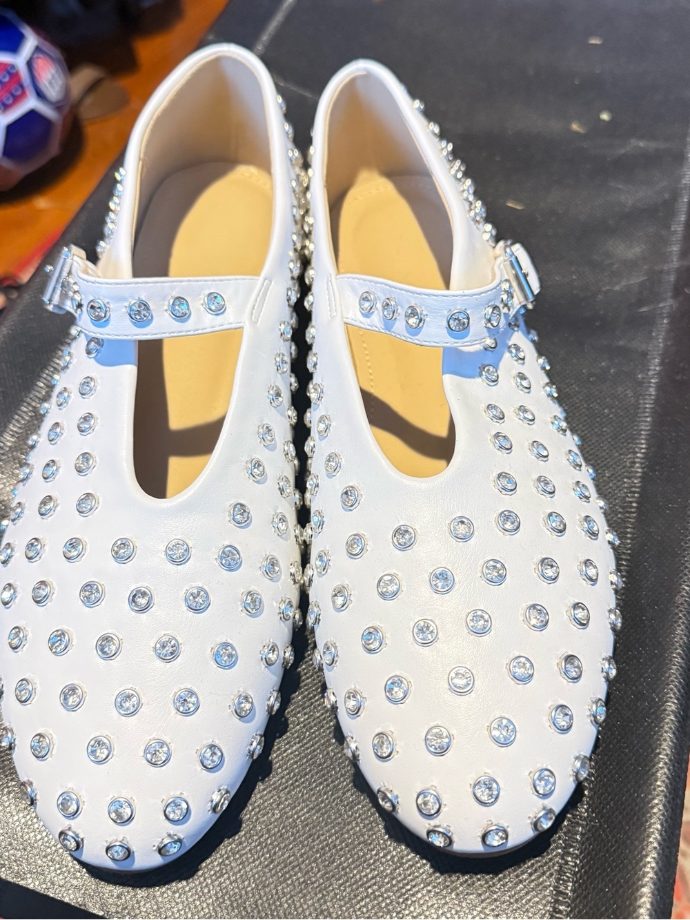 Amazon White Jeweled Mary Jane Flats